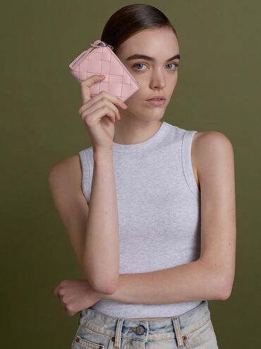 Ivette Woven Top-Zip Small Wallet, Cotton Candy Pink, hi-res