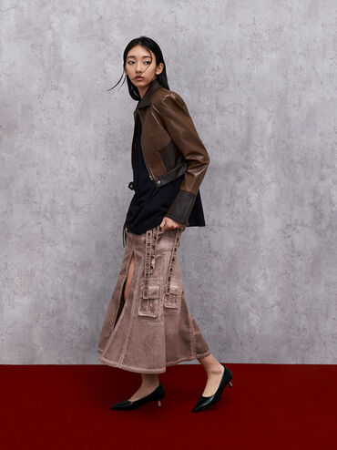 Pointed-Toe Kitten-Heel Pumps, Black Box, hi-res