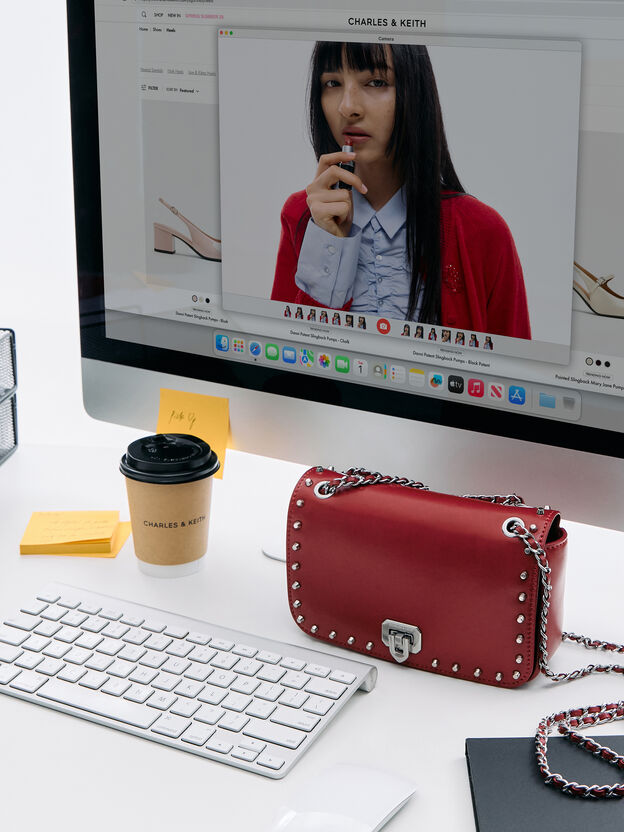 Arwen Studded Shoulder Bag, Red, hi-res