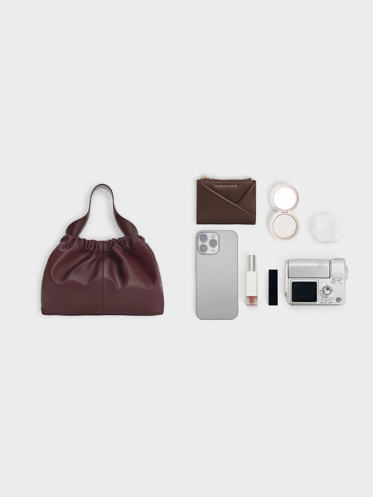 Ally Ruched Chain-Handle Bag, Wineberry Red, hi-res