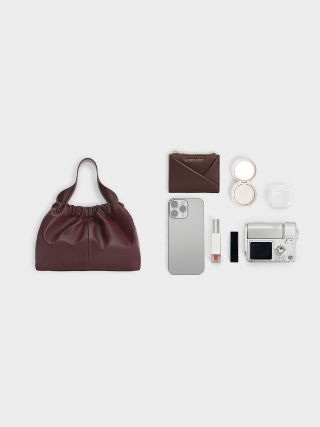 Ally Ruched Chain-Handle Bag, Wineberry Red, hi-res