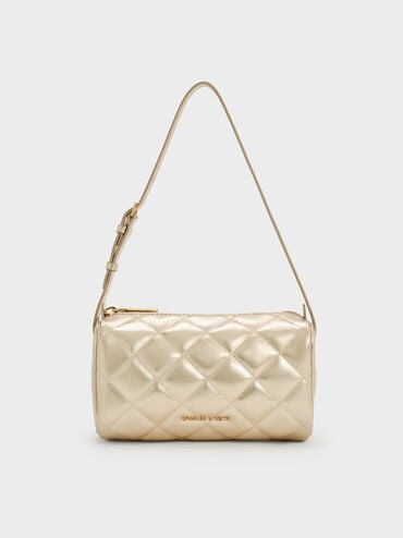 Janie Metallic Quilted Shoulder Bag, Champagne, hi-res