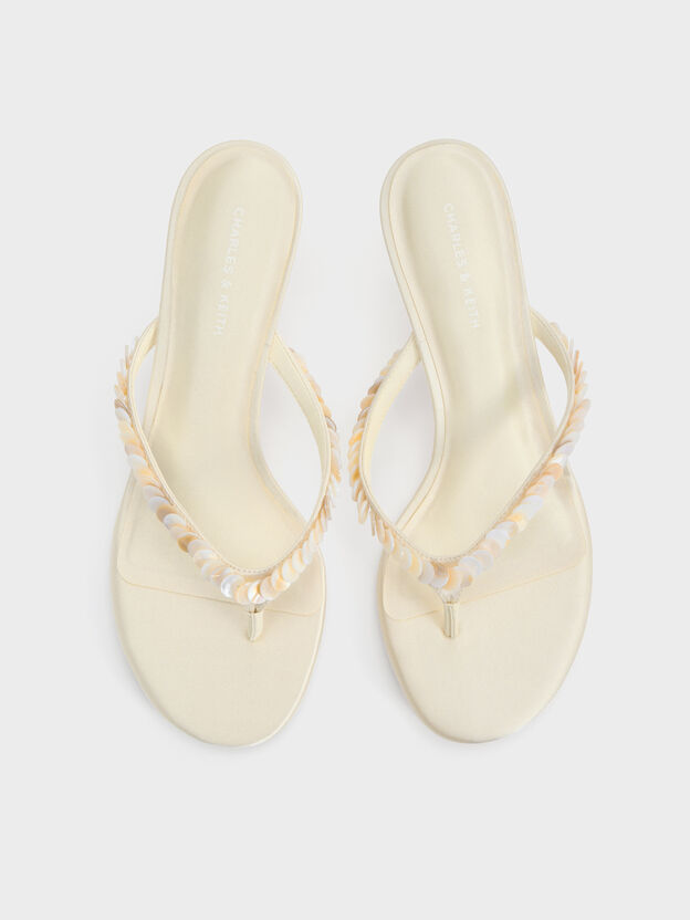 Briella Sequinned Heeled Thong Sandals, Cream, hi-res