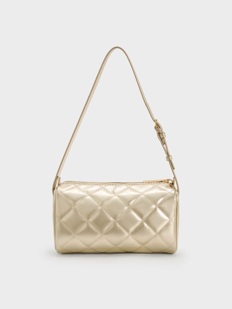 Janie Metallic Quilted Shoulder Bag, Champagne, hi-res