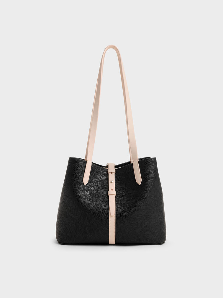 Beryl Two-Tone Belted Bucket Bag, Multi Black, hi-res