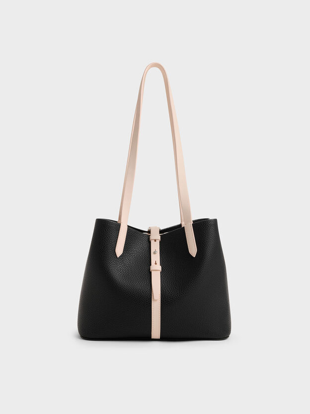 Beryl Two-Tone Belted Bucket Bag, Multi Black, hi-res