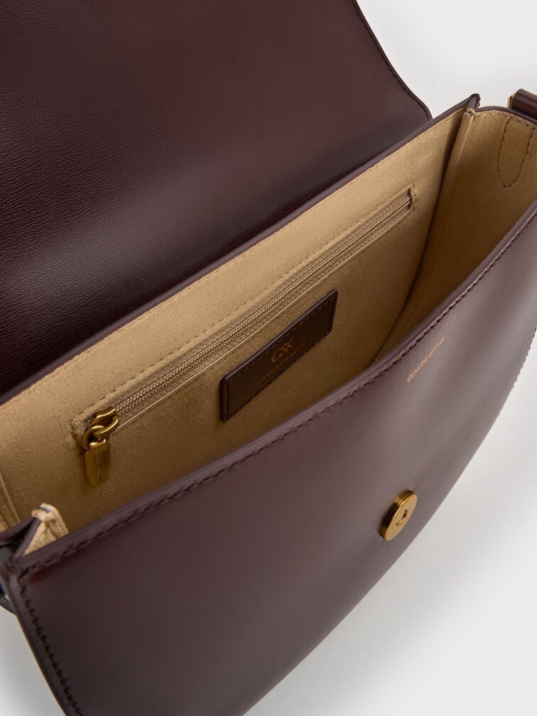 Gabine Leather Saddle Bag, Plum, hi-res