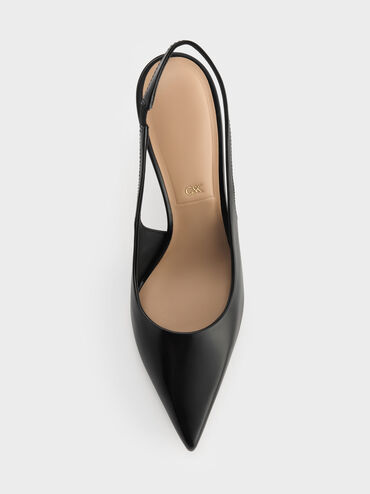 Leather Slingback Stiletto Pumps, Black Box, hi-res
