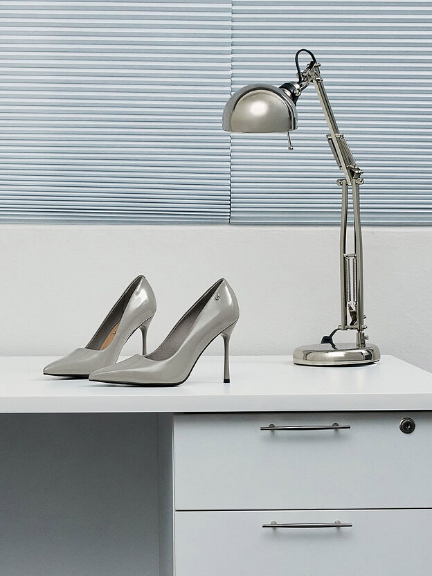 Kyra Leather Pointed-Toe Pumps, Grey, hi-res