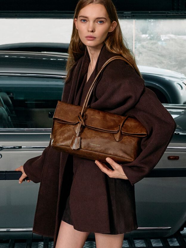 Aveline Front-Flap Shoulder Bag, Pecan Brown, hi-res