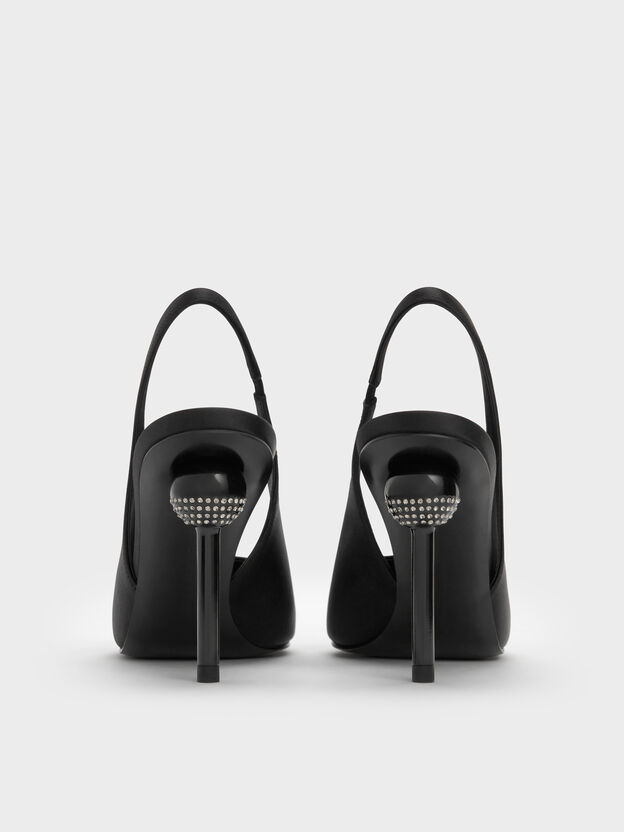 Satin Crystal Ball-Heel Slingback Pumps, Black Textured, hi-res