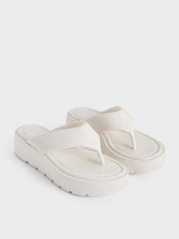 V-Strap Flatform Thong Sandals, White, hi-res