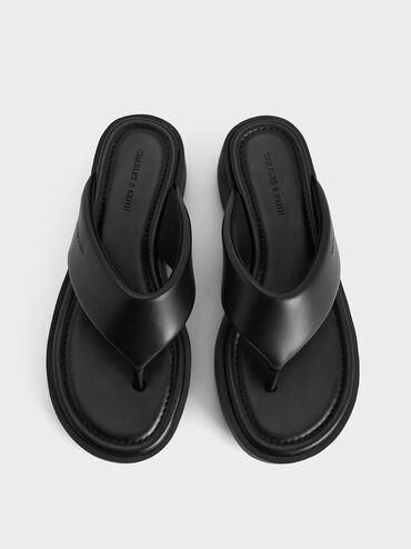 V-Strap Flatform Thong Sandals, Black, hi-res