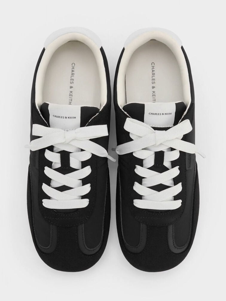Nylon Contrast-Panel Lace-Up Sneakers, Black Textured, hi-res