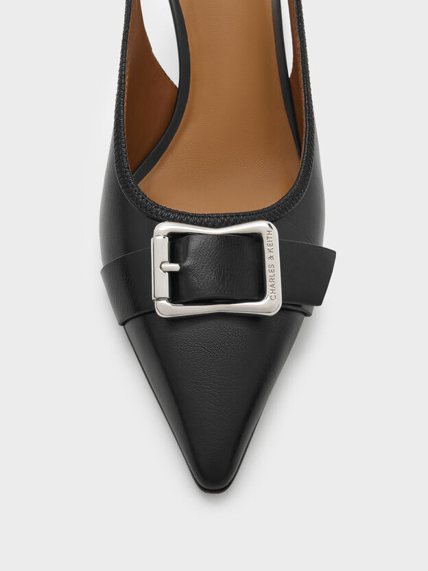 Anita Buckled Pointed Slingback Pumps, Black, hi-res