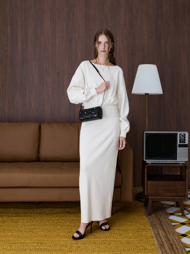 Janie Quilted Pearl Shoulder Bag, Black, hi-res