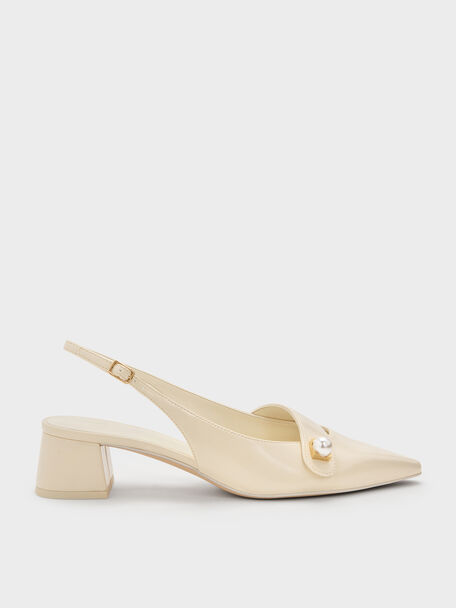 Marie Pearl Slingback Pumps, Cream, hi-res