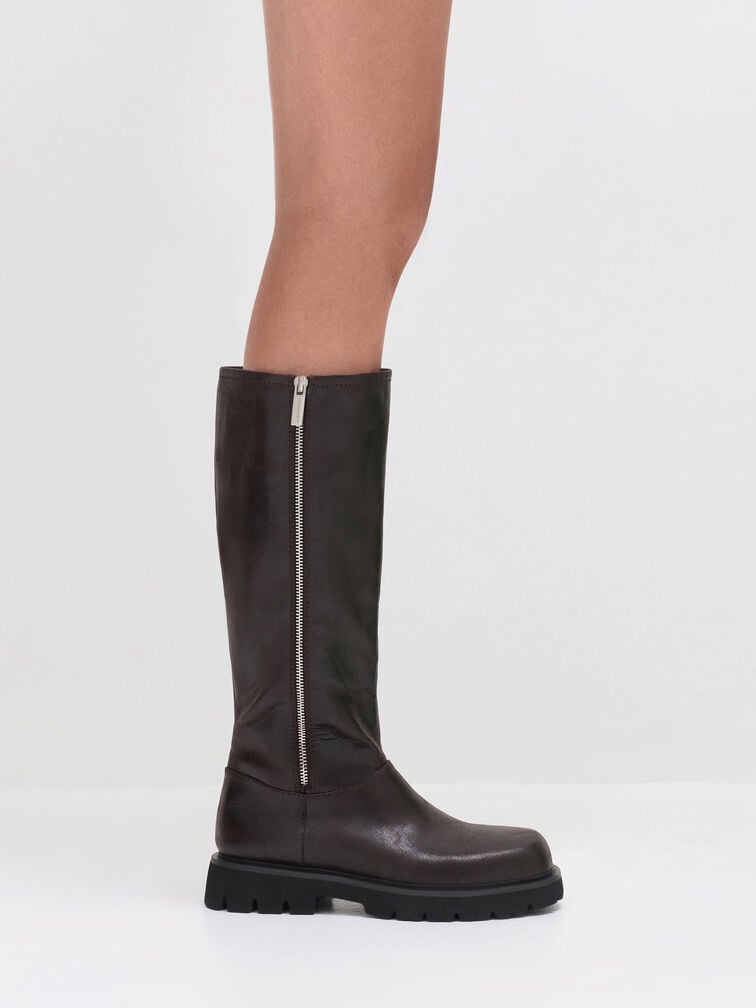 Rosamond Knee-High Boots, Dark Brown Textured, hi-res