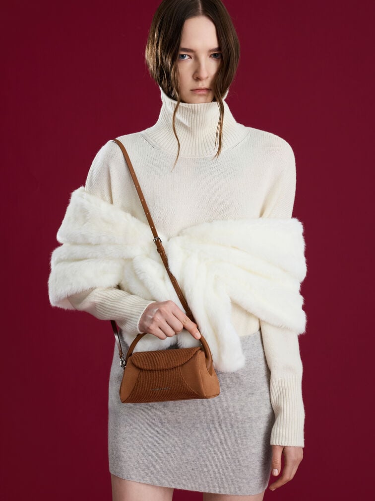 Girls' Nelly Recycled Suede & Corduroy Top Handle Bag, Brown, hi-res