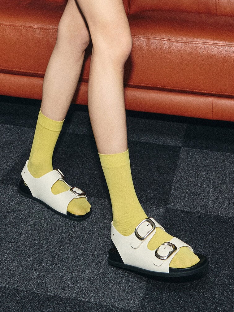 Buckled Double-Strap Slingback Sandals, Chalk Buckled Double-Strap Slingback Sandals, Chalk, hi-res