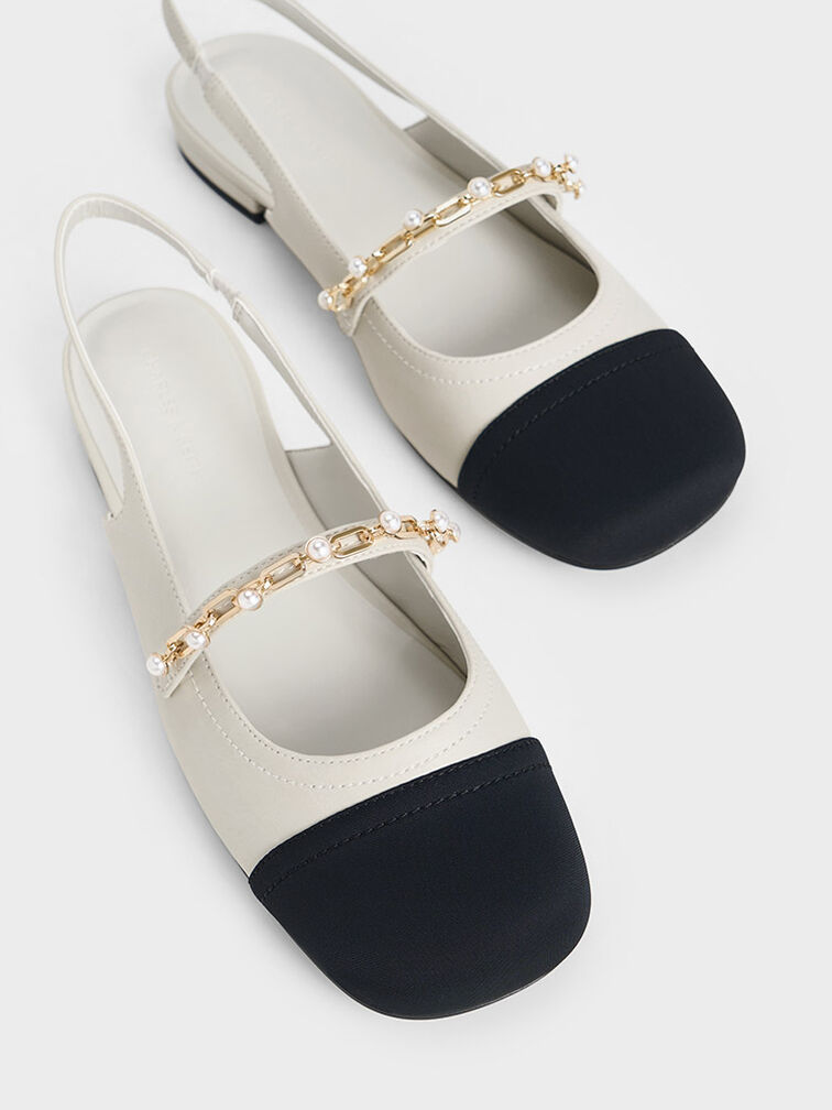 Rio Beaded Chain-Link Slingback Flats, Chalk, hi-res