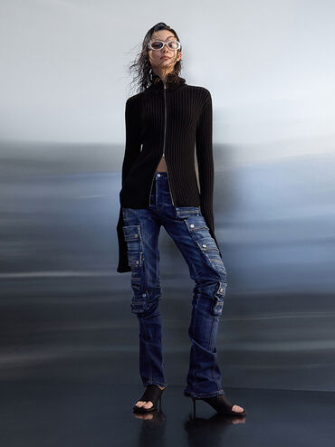 Loren Mesh Kitten-Heel Mules, Black Textured, hi-res