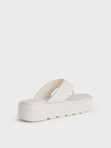 V-Strap Flatform Thong Sandals, White, hi-res
