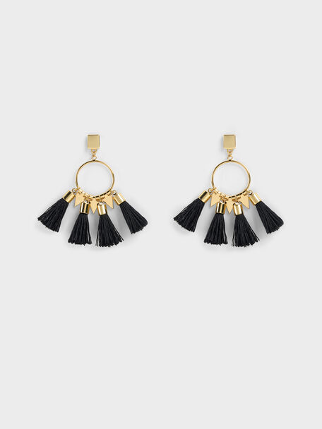 Orelia Tassel Drop Earrings, Black, hi-res