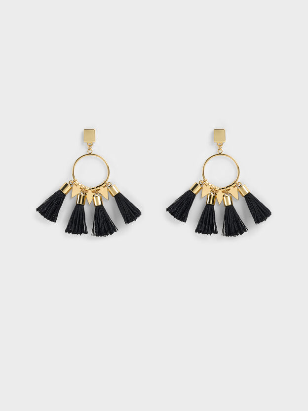 Orelia Tassel Drop Earrings, Black, hi-res