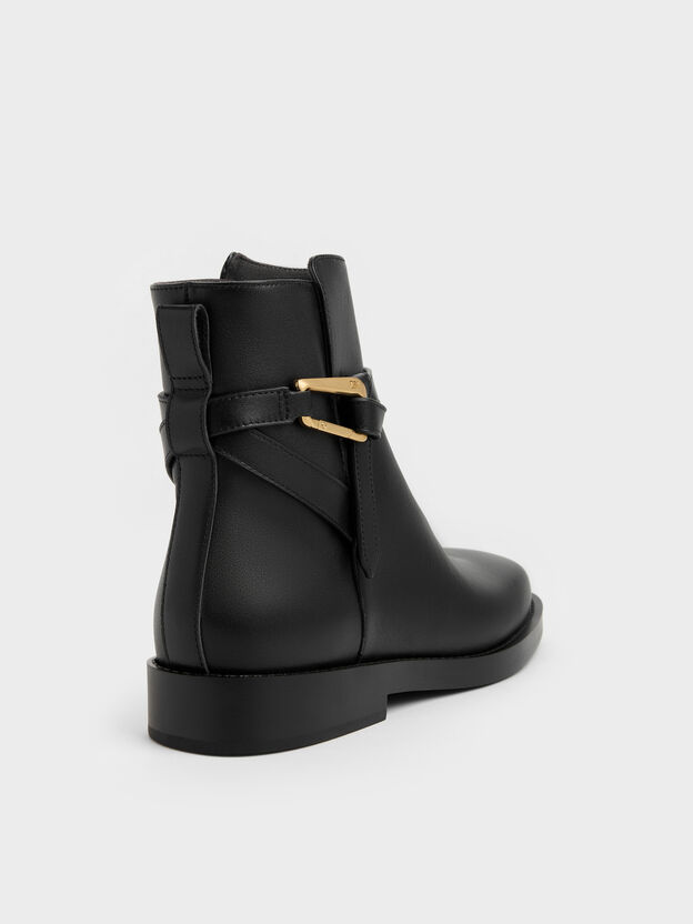 Daena Leather Metallic-Accent Ankle Boots, Black, hi-res