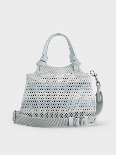 Ida Checkered Knotted Handle Tote Bag​, Sea Salt Blue, hi-res