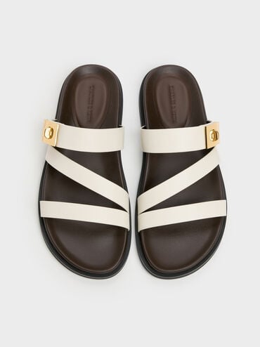 Aelin Metallic-Buckle Strappy Sandals, White, hi-res