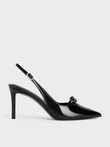 Bow Slingback Pumps, Black Box, hi-res