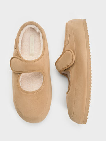 Lumi Faux Suede & Faux Shearling Mules, Sand, hi-res