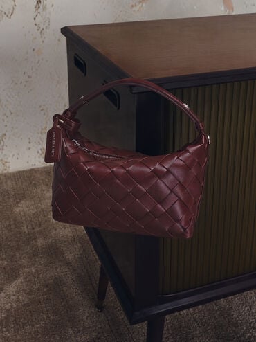 Ivette Woven Shoulder Bag, Wineberry Red, hi-res