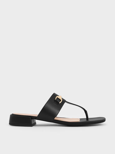 Leslie T-Bar Metallic Accent Thong Sandals, Black, hi-res