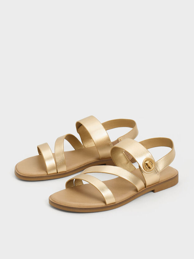 Girls' Yara Strappy Sandals, Gold2, hi-res