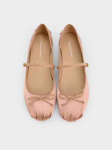 Emiko Satin Bow Mary Jane Flats, Nude, hi-res