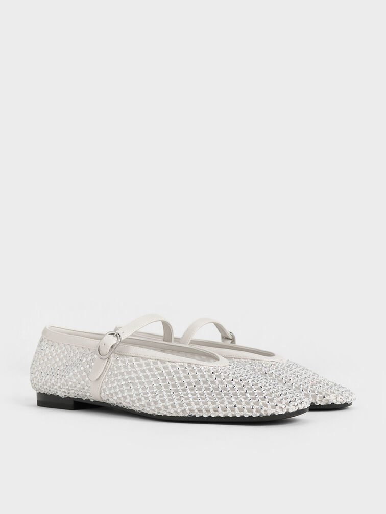 Maggie Mesh Crystal-Embellished Mary Janes, White, hi-res