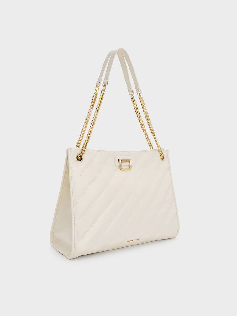 Neva Panelled Chain-Strap Tote Bag, Cream, hi-res