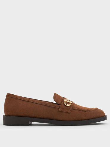 Marley Faux Suede Metallic-Accent Loafers, Cognac, hi-res