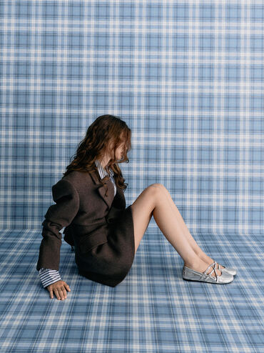 Metallic Triple-Strap Crossover Mary Jane Flats, Silver, hi-res