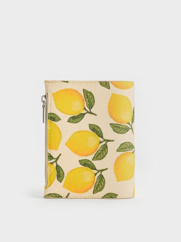 Noelle Canvas Lemon-Print Passport Holder, Butter Yellow, hi-res