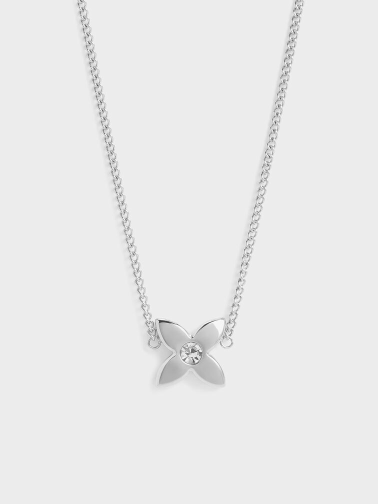 Felicity Flower-Motif Crystal Necklace, Silver, hi-res