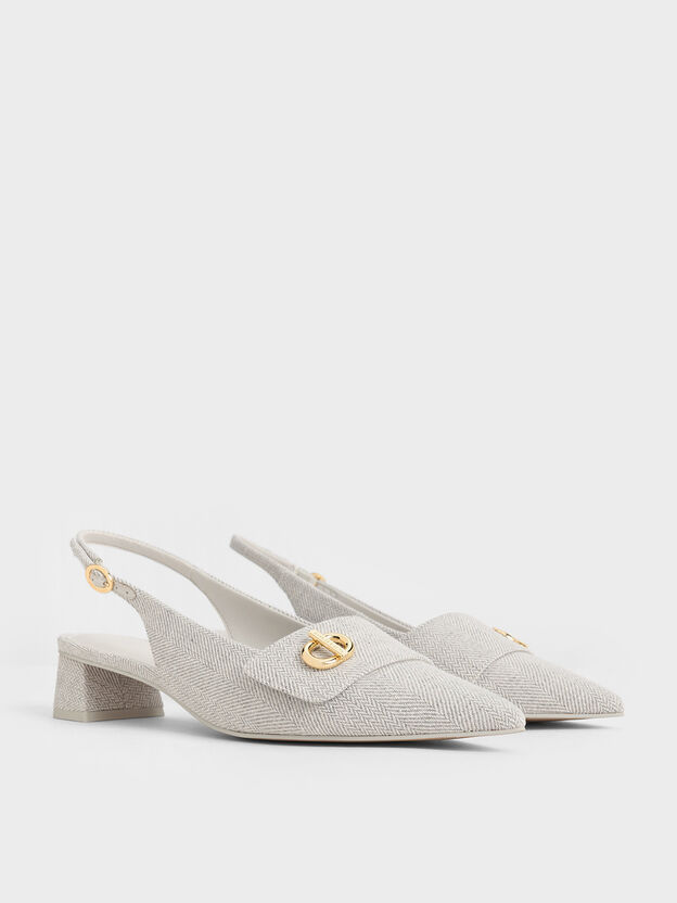 Marley Tweed Slingback Pumps, Light Grey, hi-res