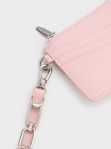 Agatha Chain-Accent Wristlet Card Holder, Cotton Candy Pink, hi-res