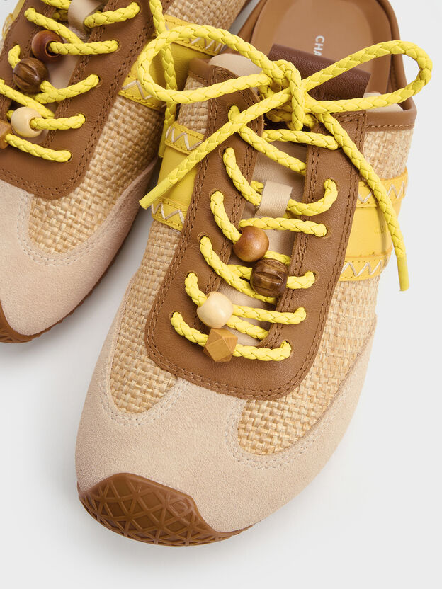 Suede Woven Slip-On Sneakers, Beige, hi-res