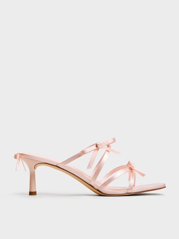 Kelis Rose-Bow Strappy Heeled Mules, Light Pink, hi-res