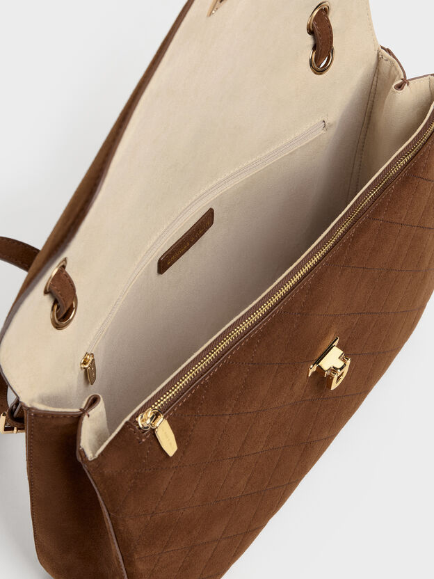 Connie Quilted Shoulder Bag, Pecan Brown, hi-res