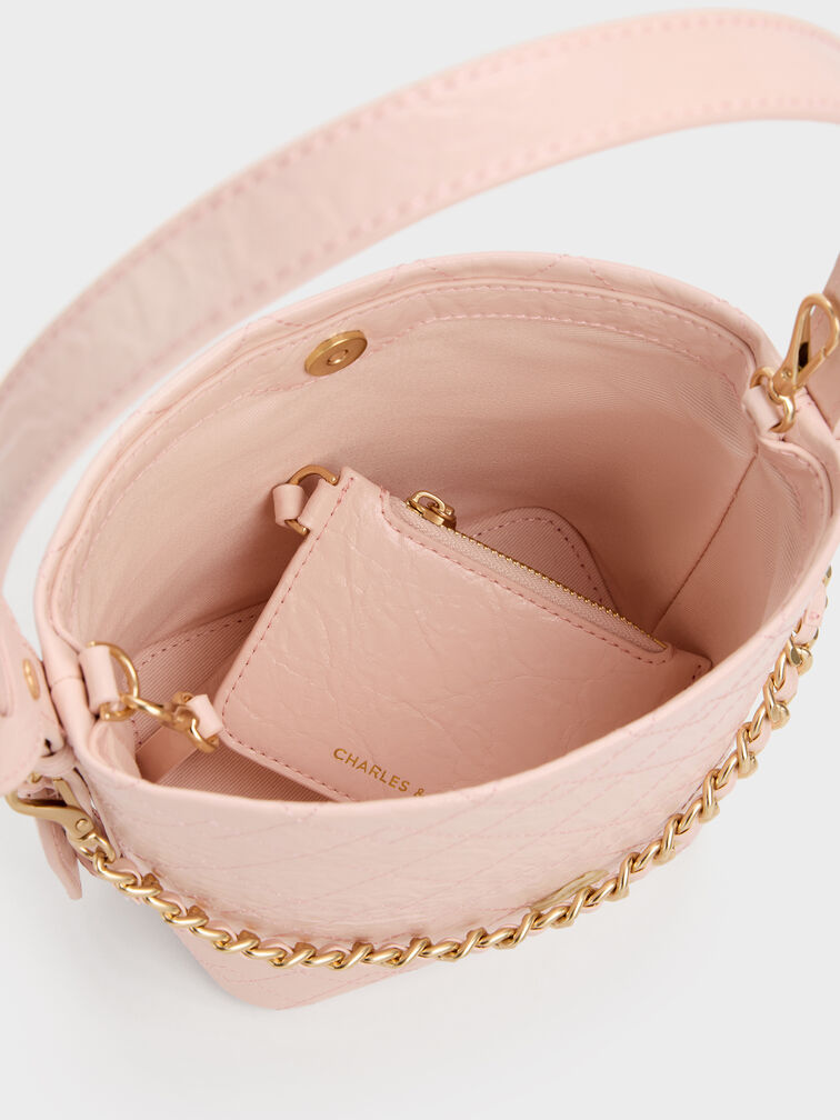 Duo Quilted Chain Bucket Bag, Soft Pink, hi-res